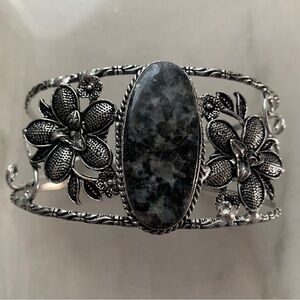1997 Ornate Silver and Black Floral Bracelet